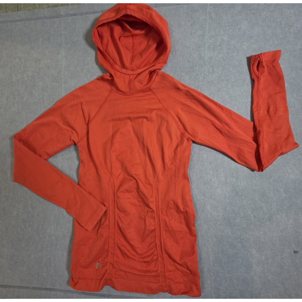 Athleta Tracker Hoodie Seamless Coral Thumb holes Moisture Wicking Size Small